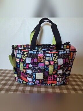 LeSportsac Large Travel Tote Bag Crossbody Weekender Colorful Typography Print